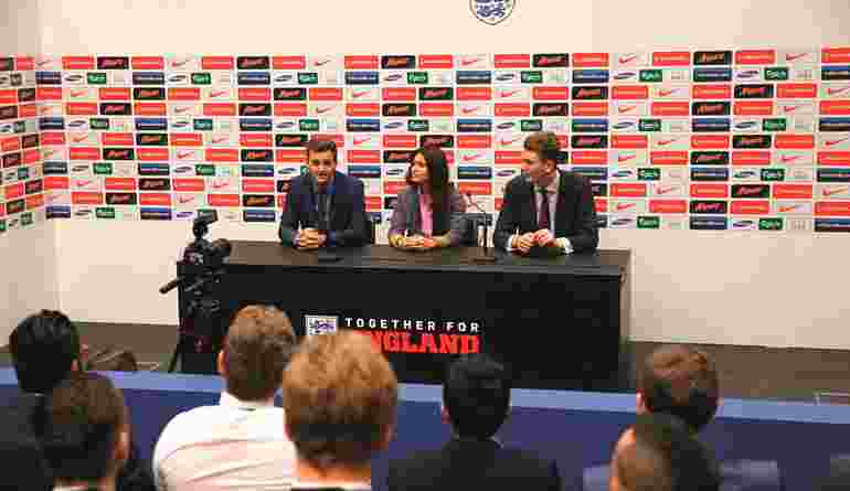 UCFB Wembley Football Team Captains Giving A Press Conference At Wembley Stadium V2